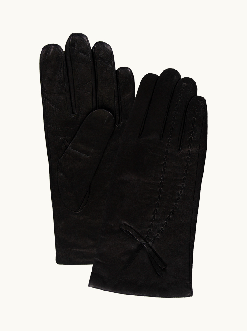 Black leather gloves with a decorative bow image 1