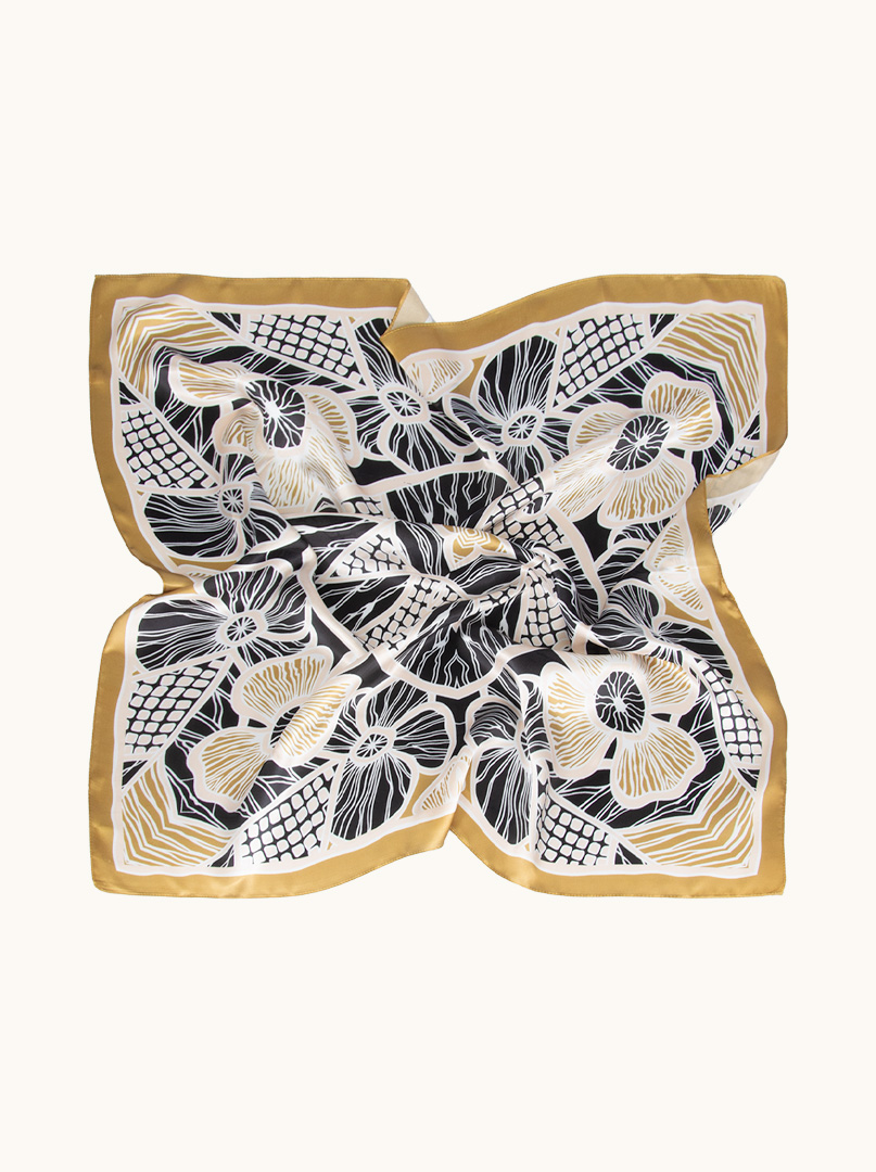 Large silk scarf in shades of gold and black 90cm x 90cm  image 3