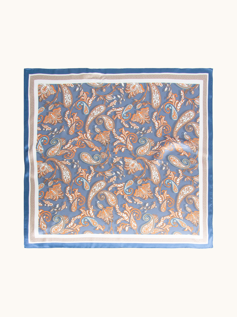Medium silk scarf in paisley on cobalt background 68cm x 68 cm image 1