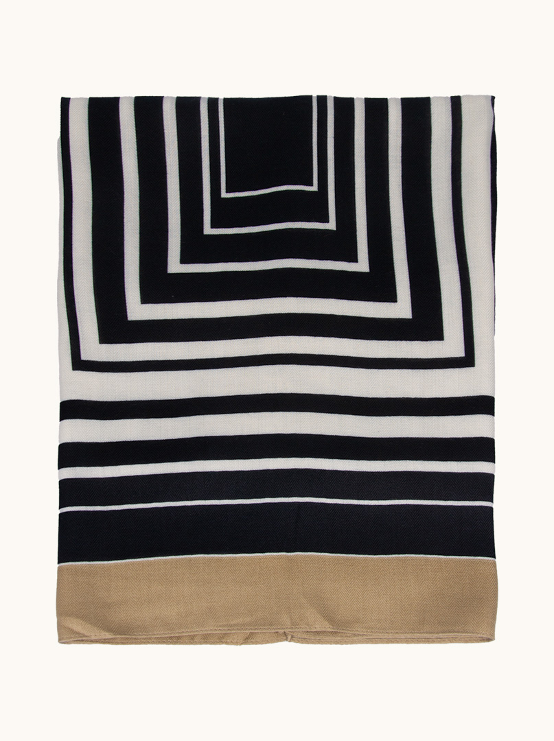 Light black and white scarf with beige border in a geometric pattern 65cm x 180cm image 3