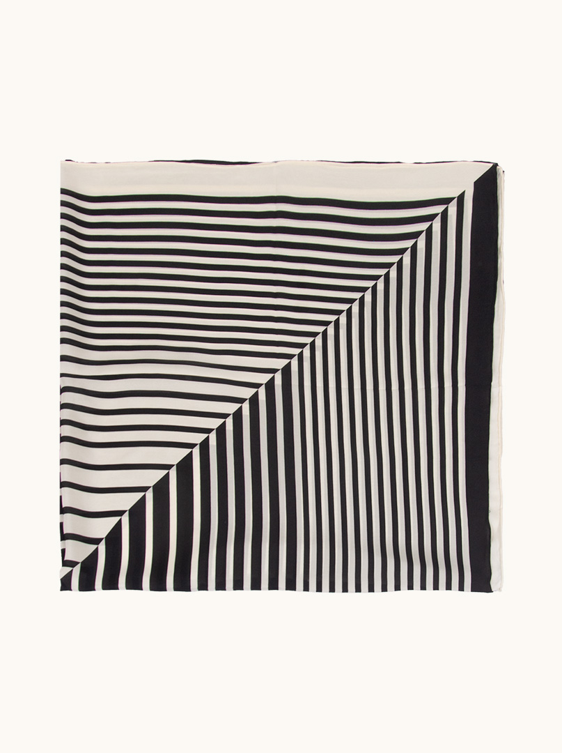 Black and white silk scarf with geometric patterns 110 cm x 110 cm image 3