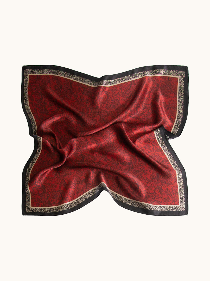 Small women's burgundy silk scarf in paisley 53cm x 53cm image 2