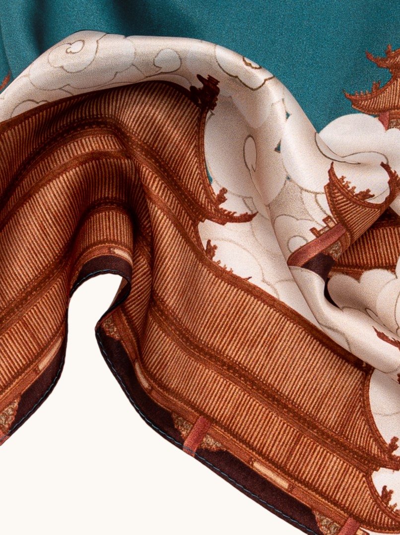 Large blue silk scarf with birds, 55x175 cm image 4