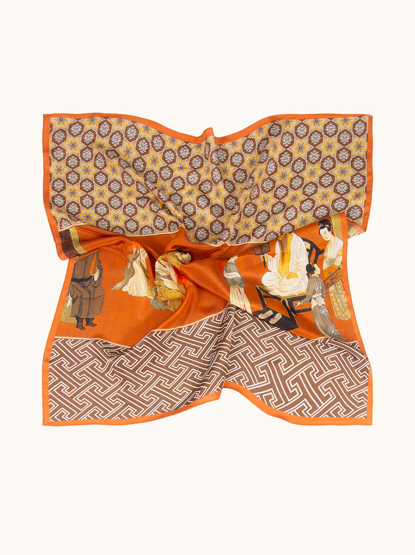 Medium mulberry silk scarf in oriental pattern 65cm x65cm image 2