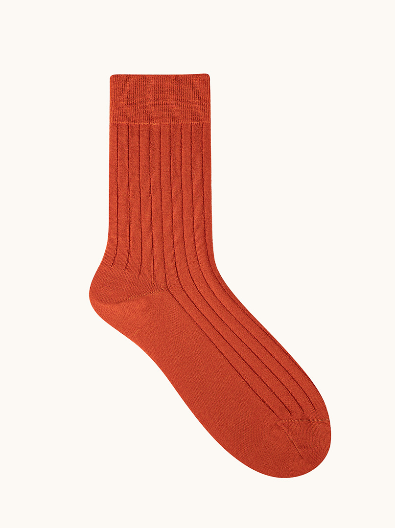 Warm women's wool socks made of burgundy merino wool with stripes image 1