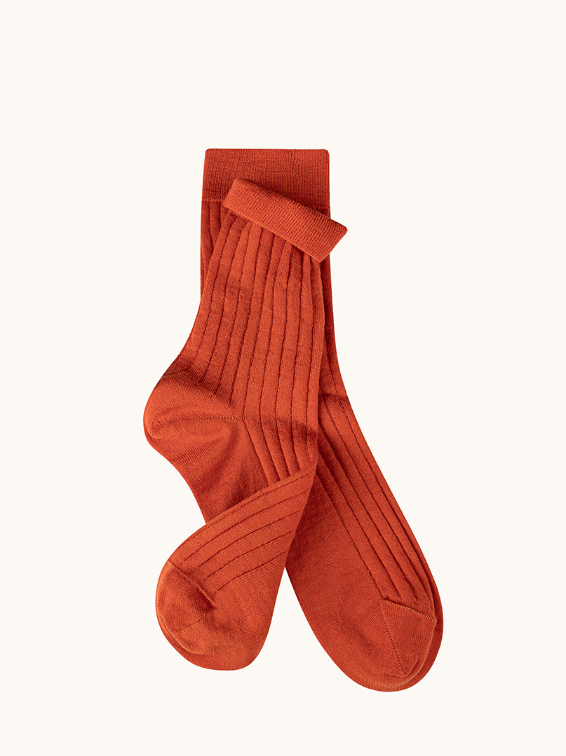 Warm women's wool socks made of burgundy merino wool with stripes image 2