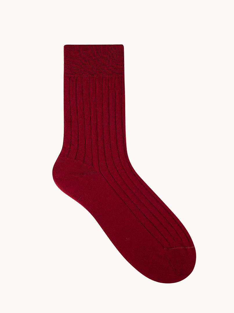 Warm women's wool socks made of burgundy merino wool with stripes image 2
