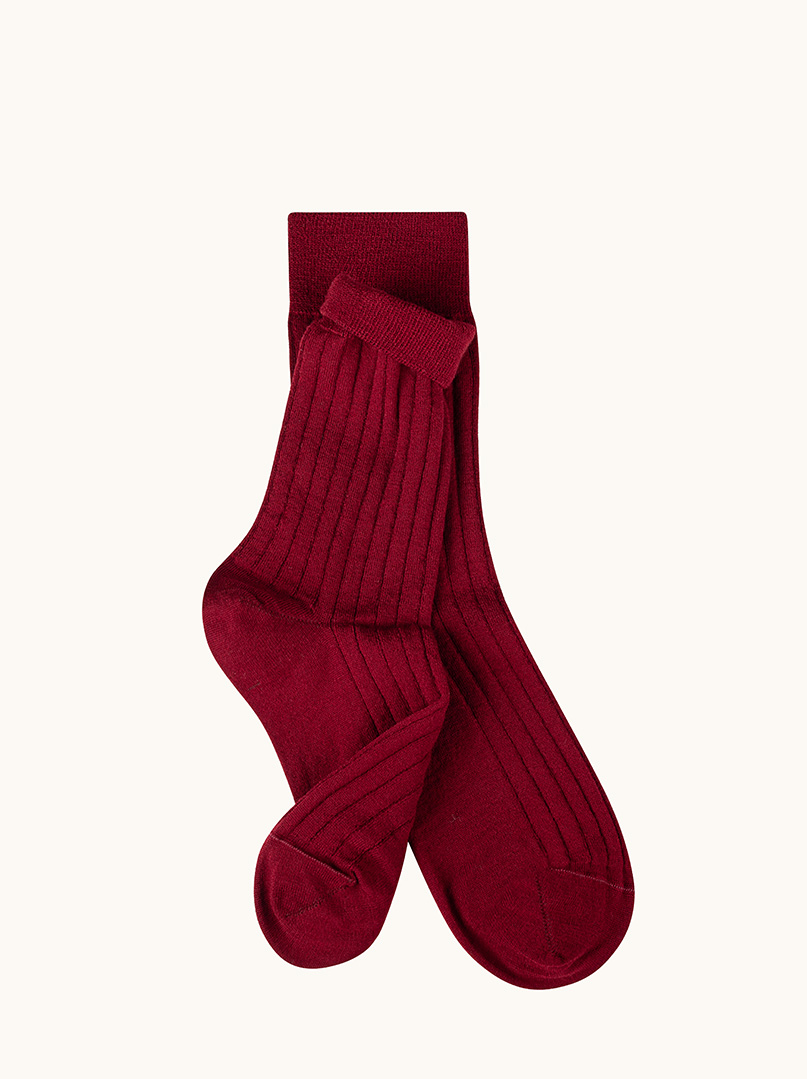 Warm women's wool socks made of burgundy merino wool with stripes image 1