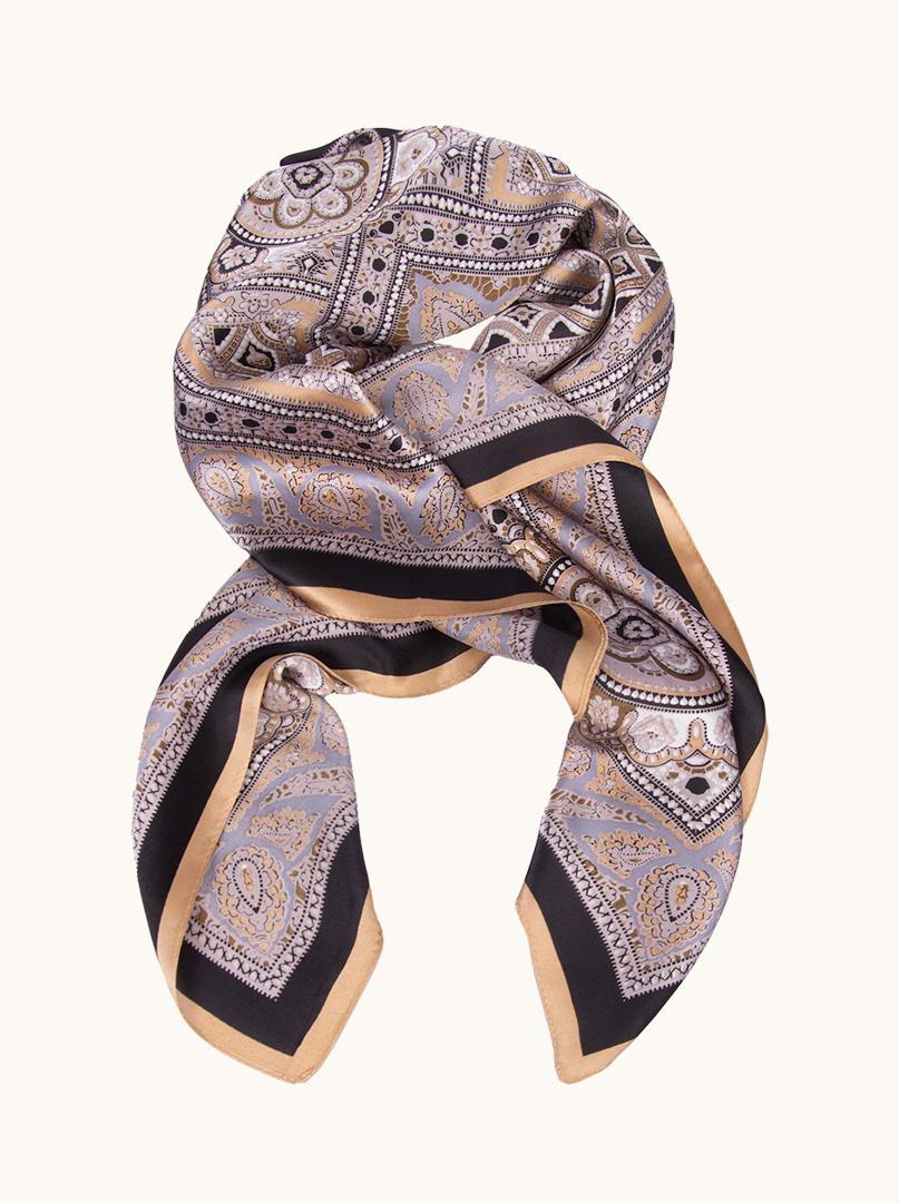 Oriental patterned silk scarf 90cm x 90cm image 1