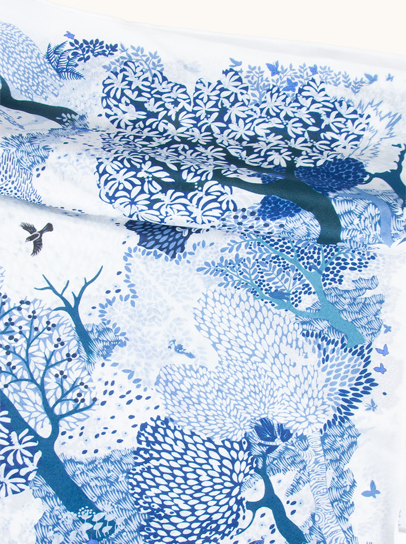 Medium blue mulberry silk scarf with forest motif 65cm x65cm image 3