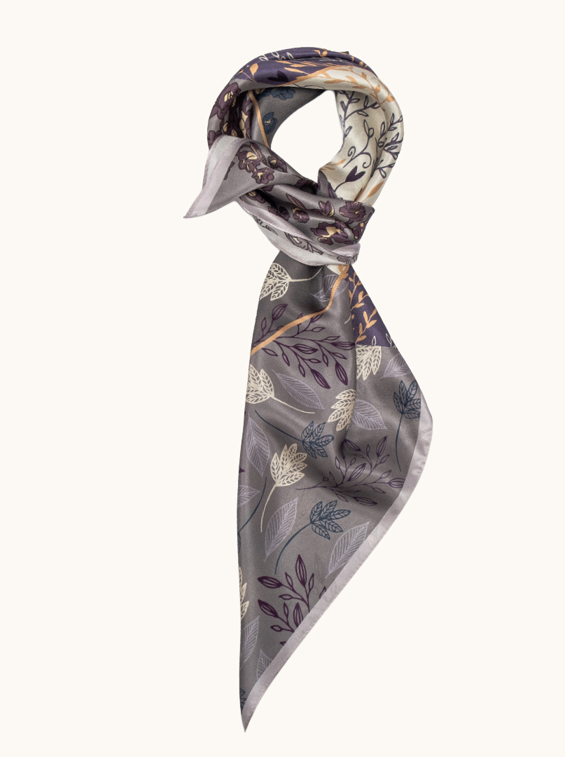 Black silk scarf with geometric patterns 68cm x 68cm image 1