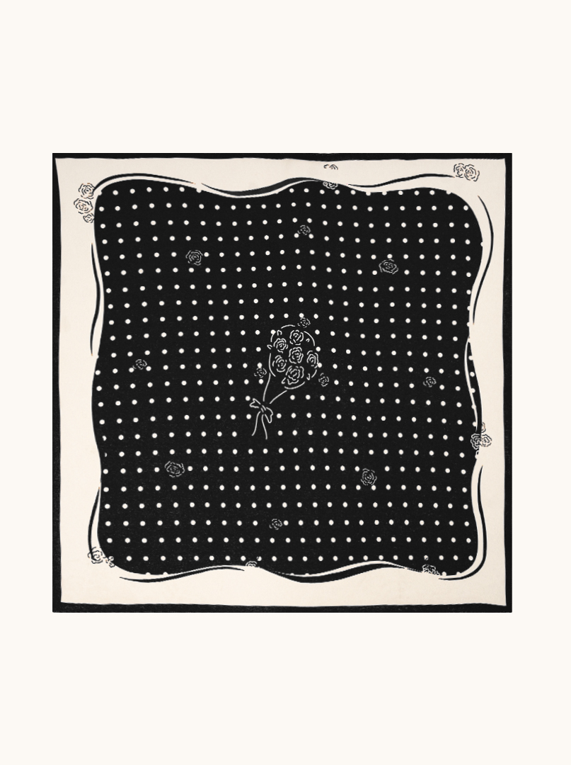 Black silk scarf with geometric patterns 68cm x 68cm image 2