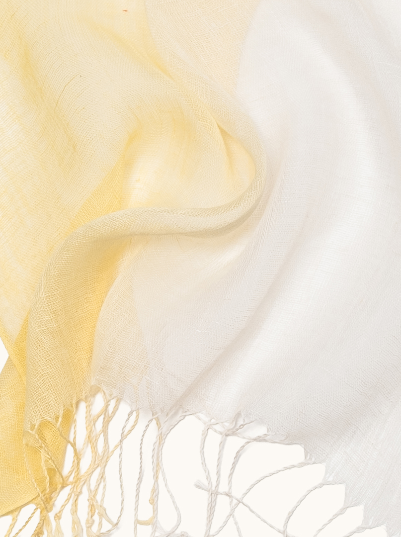 Scialle di lino leggero con nappe giallo e crema 55cm x180cm image 3