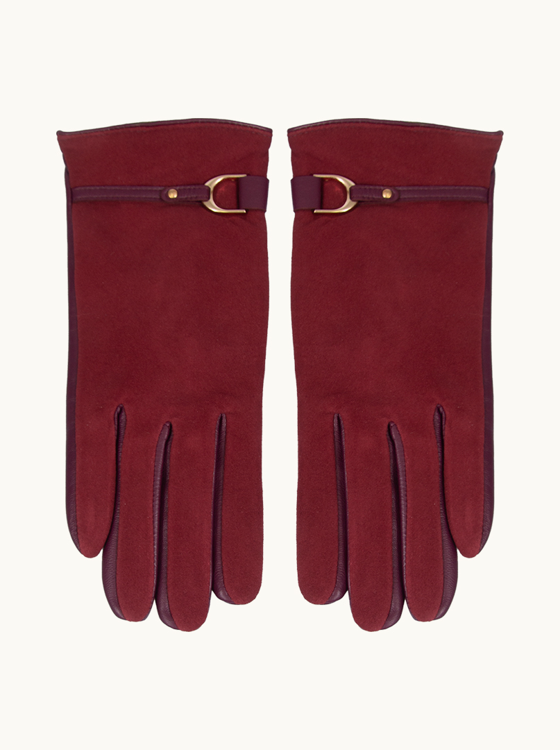 Maroon leather gloves with decorative buckle PREMIUM image 2