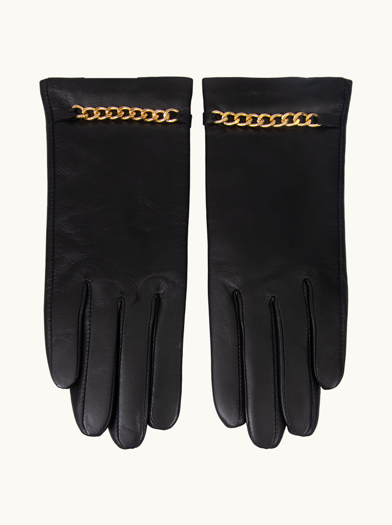 Black leather gloves with decorative chain PREMIUM image 1