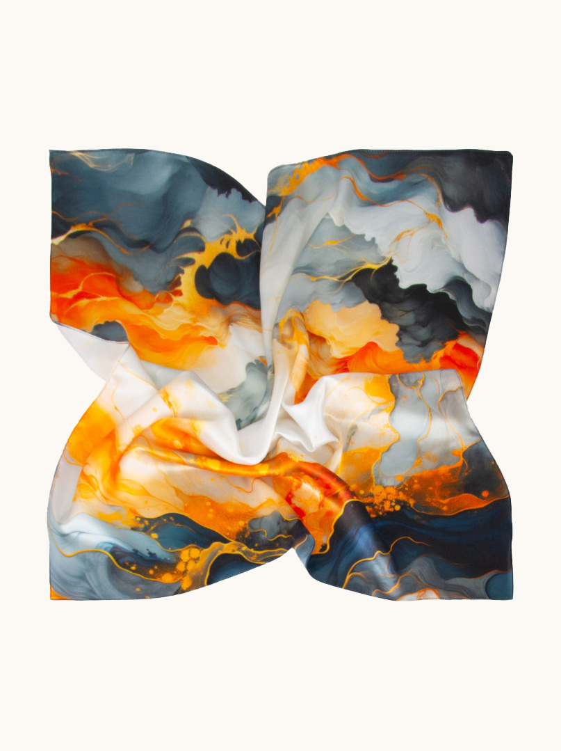 Small silk scarf blue color explosion 53cm x53cm image 2