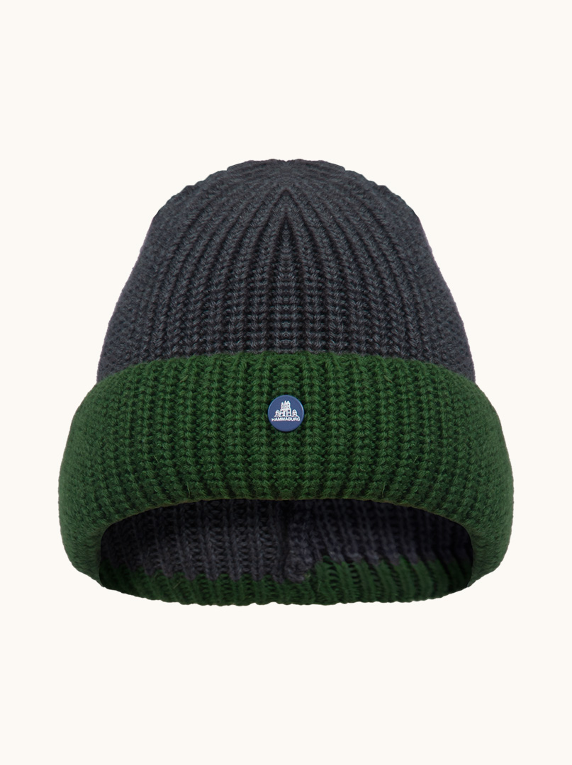 Warm navy blue docker cap with green turn-up Hammburg image 1