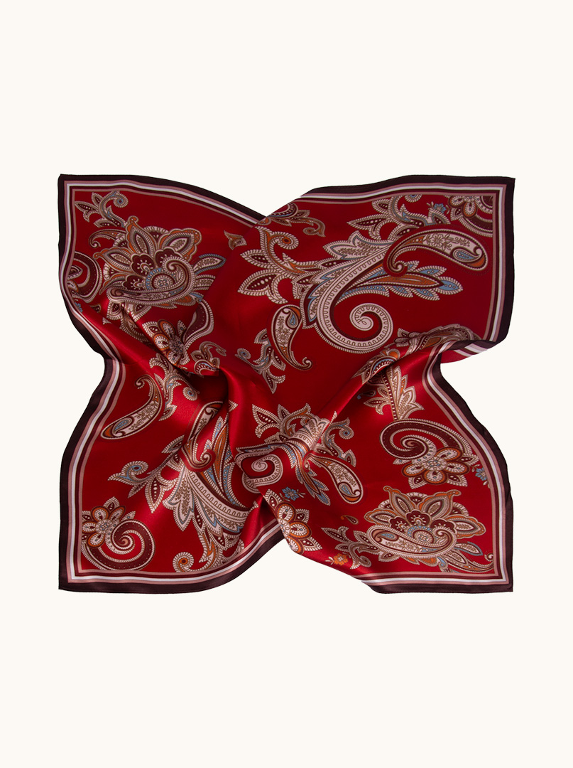 Silk gavroche on red background with paisley motif 53 cm x 53 cm image 4