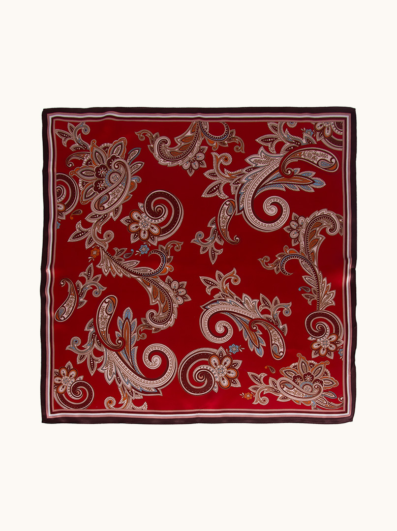 Silk gavroche on red background with paisley motif 53 cm x 53 cm image 2