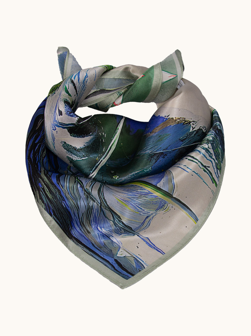 Small silk scarf with nenufar motif 53cm x53cm image 1
