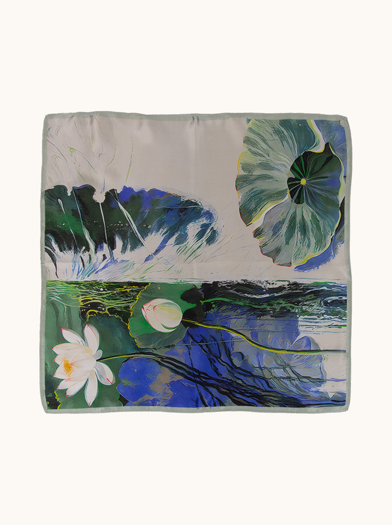Small silk scarf with nenufar motif 53cm x53cm image 2