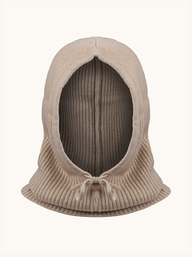 Fitted beige cashmere hoodie with binding image 1