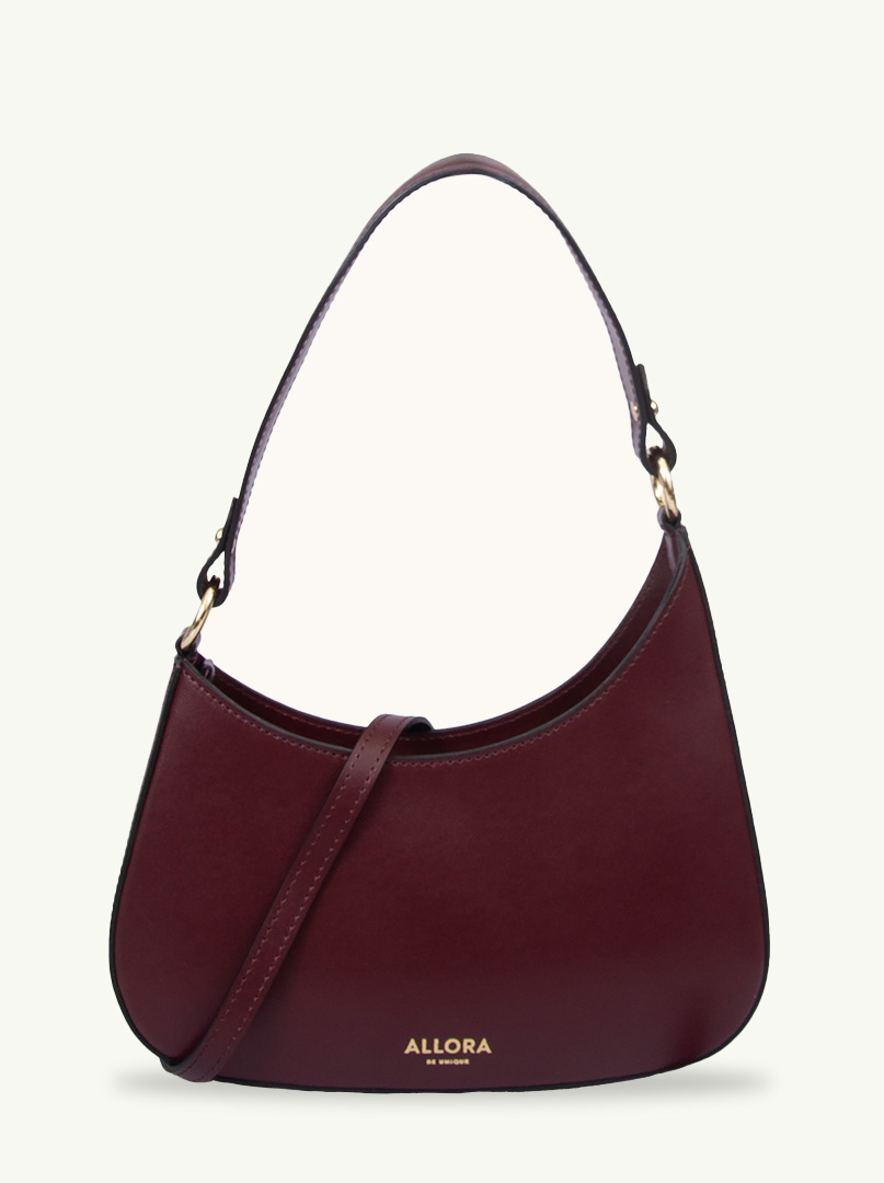 Women's Allora leather shoulder bag in burgundy PREMIUM color image 2