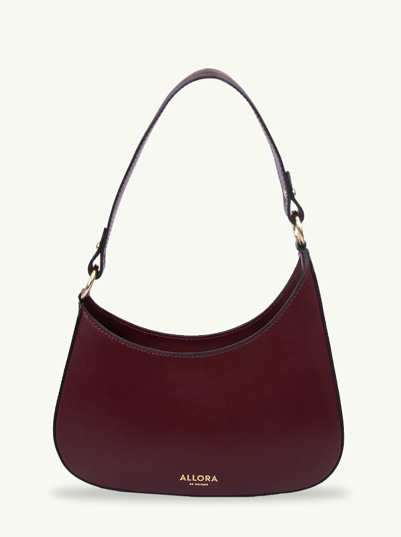 Women's Allora leather shoulder bag in burgundy PREMIUM color image 3