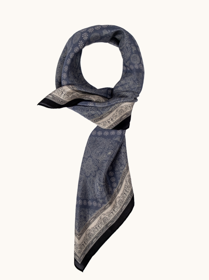 Blue silk scarf with an elegant ornament, 65 cm x 65 cm  image 1