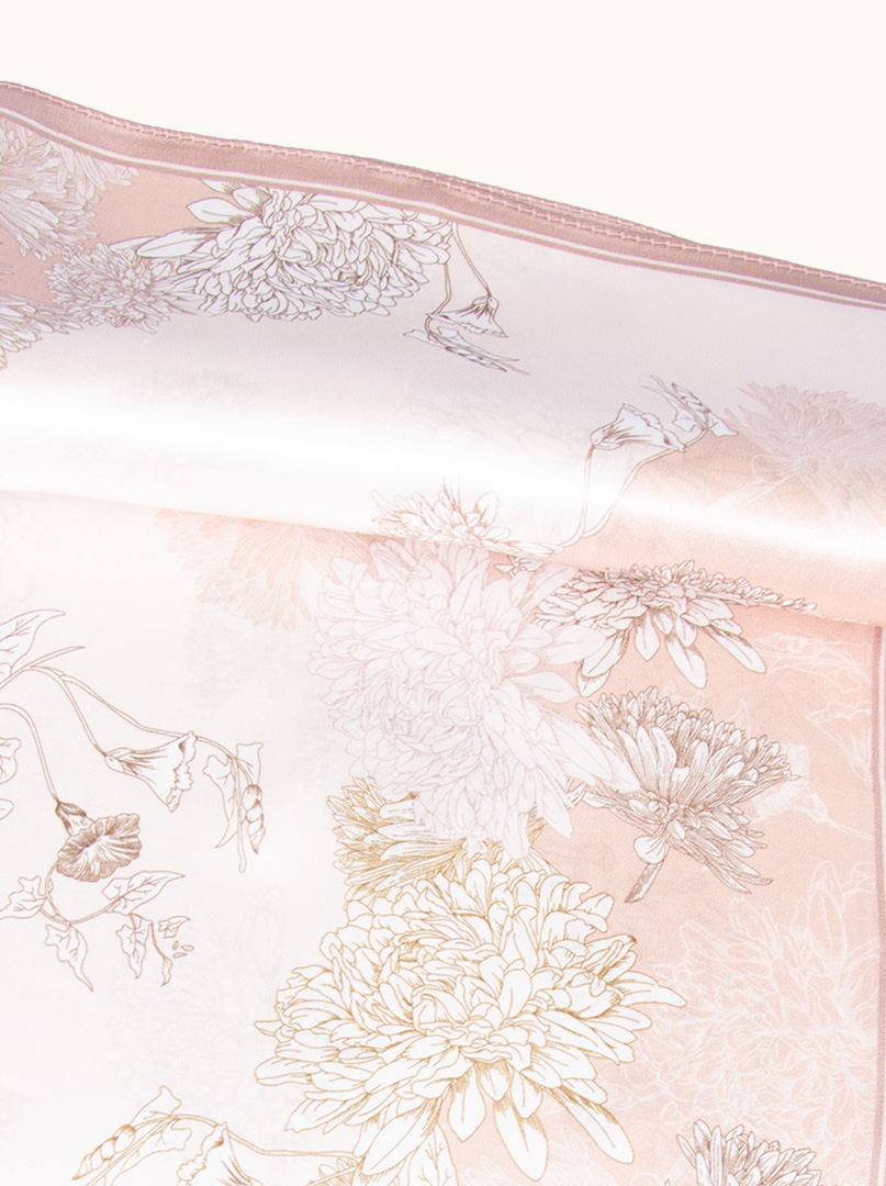 Small silk scarf gavroshka powder pink with delicate flowers 53cm x53cm image 4