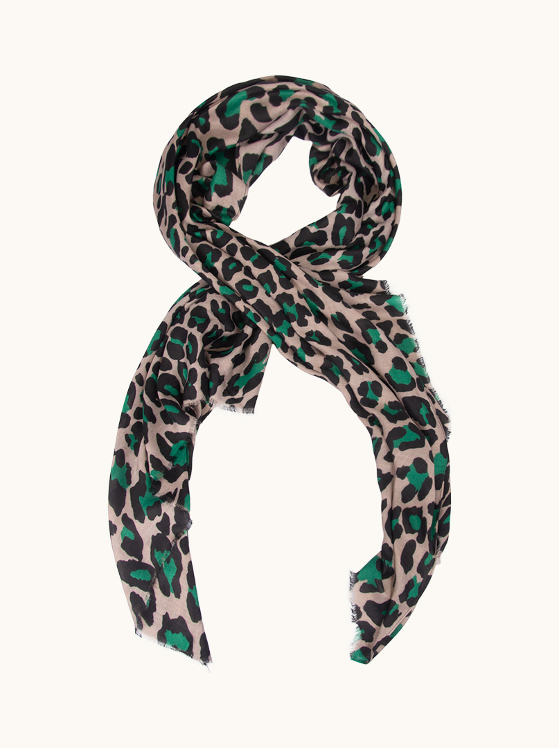 Viscose scarf with animal motif in emerald mottling 90cm x 180cm image 1