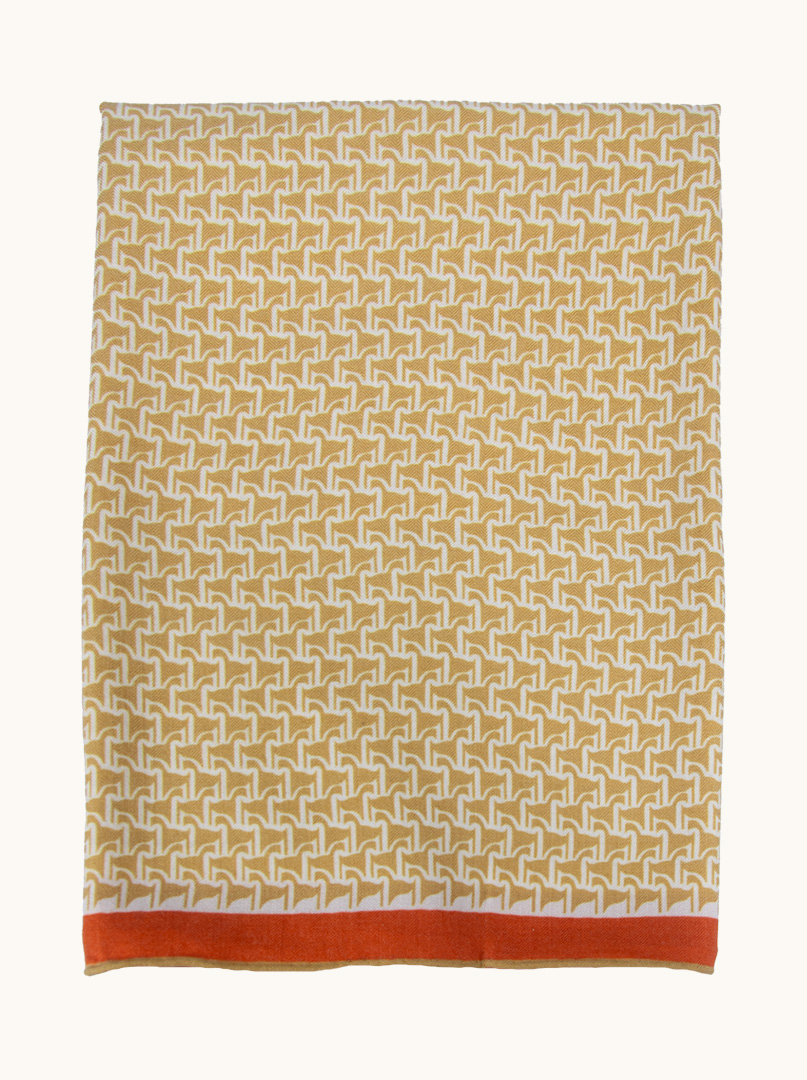 Double-sided wool shawl in geometric pattern honey-orange 60cm x 180cm image 4