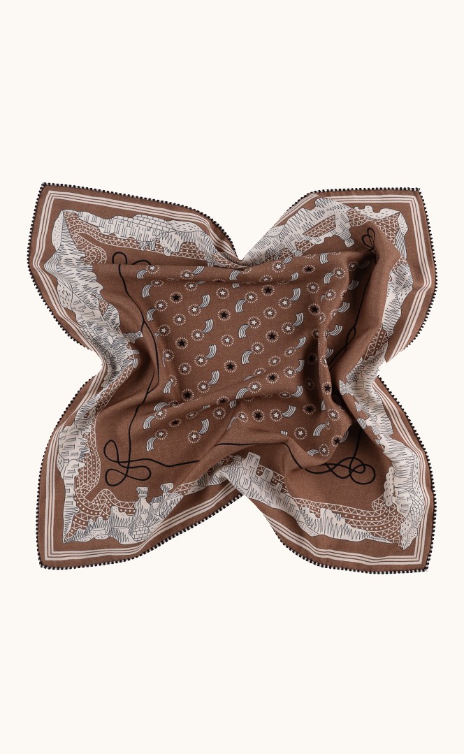 Wool and silk brown scarf with paisley motif 65x65 cm image 3