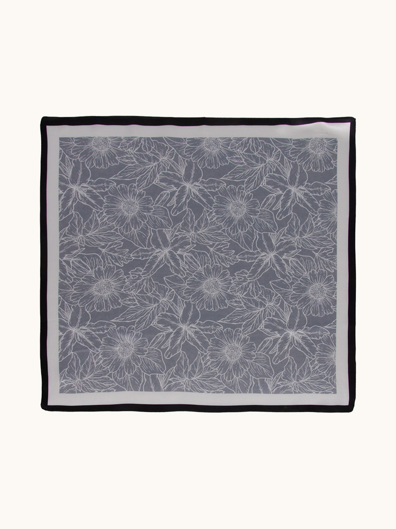 Silk gavroche on grey-blue background with a sophisticated design 53 cm x 53 cm image 4