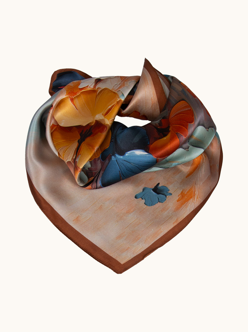 Silk gavroche with painterly flower pattern 53 cm x 53 cm image 2