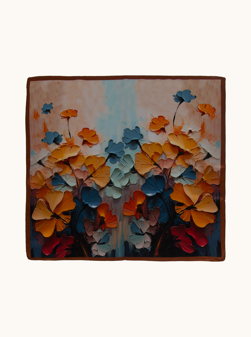 Silk gavroche with painterly flower pattern 53 cm x 53 cm image 3