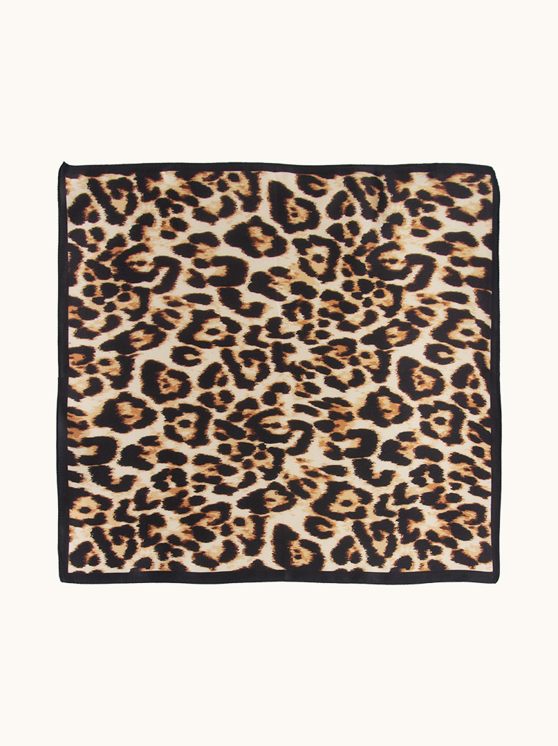 Brown silk scarf with geometric patterns 68cm x 68cm image 1