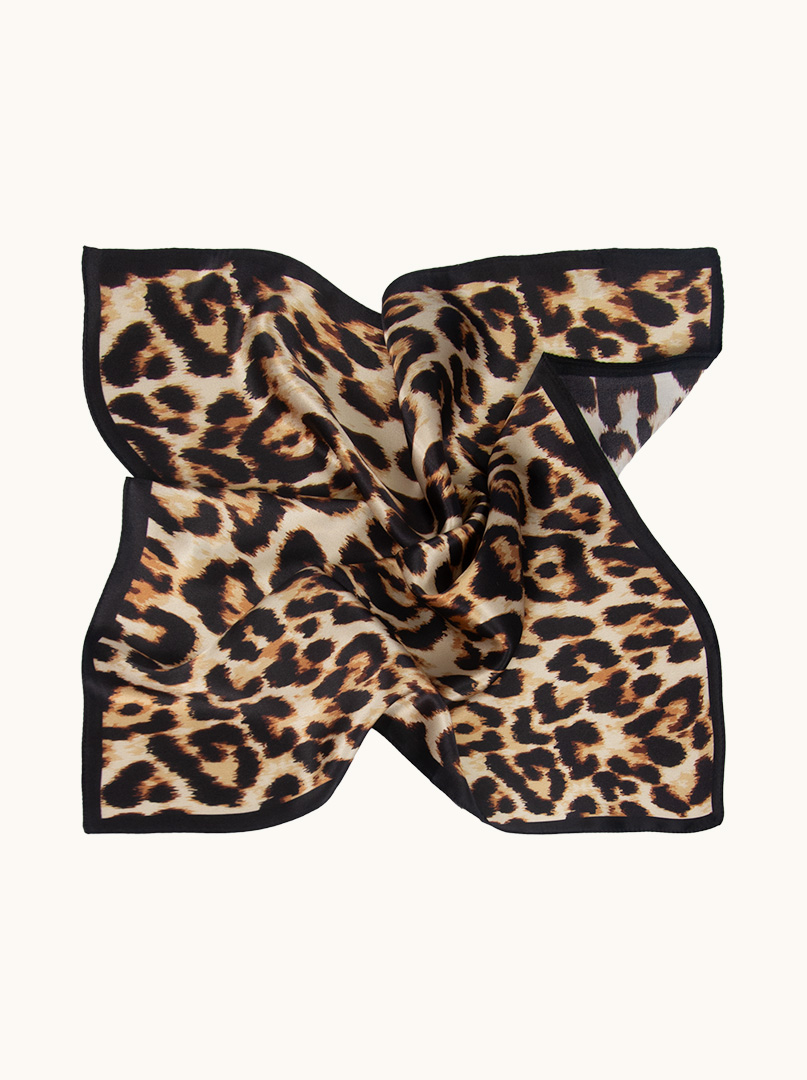 Brown silk scarf with geometric patterns 68cm x 68cm image 3