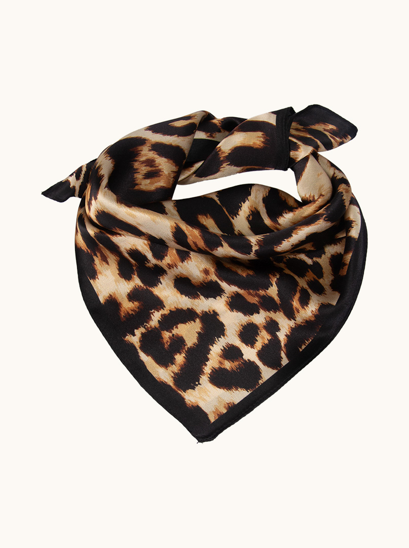 Brown silk scarf with geometric patterns 68cm x 68cm image 2