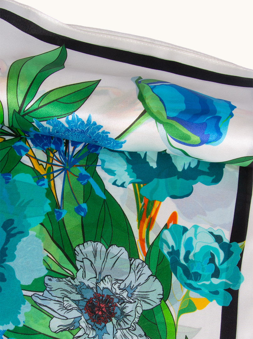 Small women's silk scarf with tropical flowers 53cm x 53cm image 4