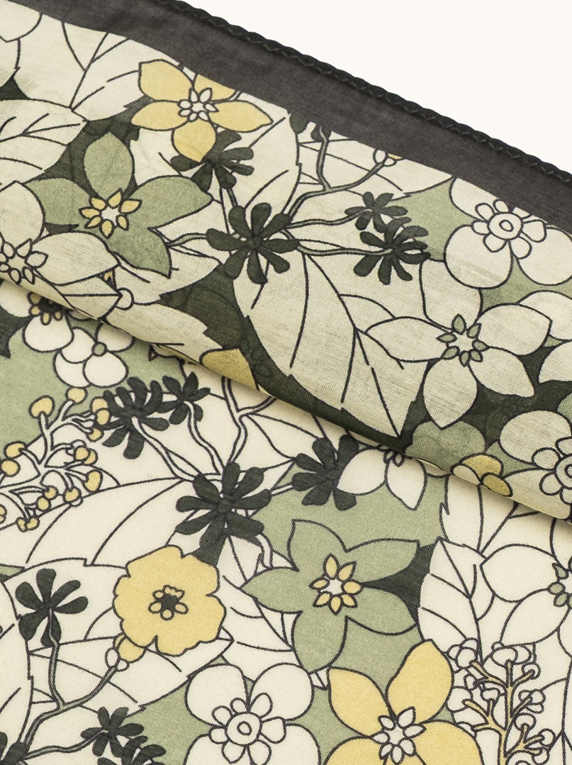 Small silk gavroshka scarf with floral pattern in olive yellow flowers 53cm x53cm image 4