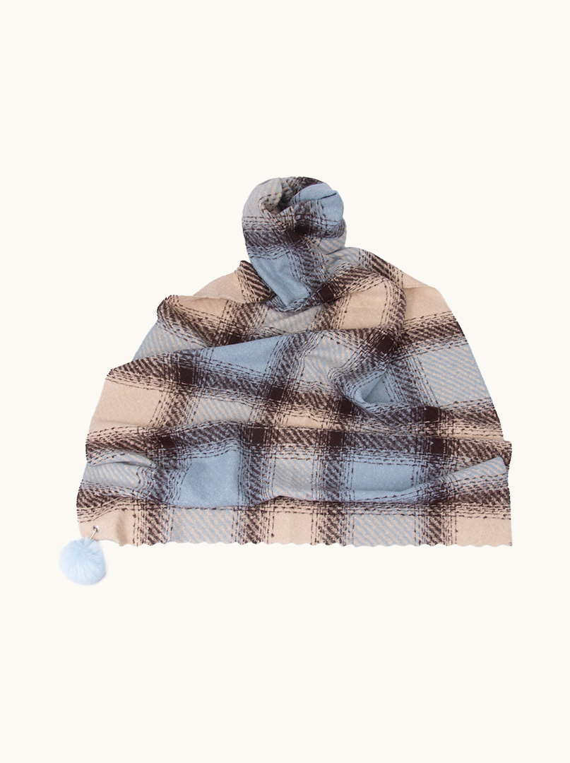 Checked scarf with decorative pom-poms 65 cm x 170 cm image 1