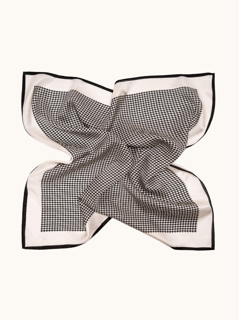 Black silk scarf with geometric patterns 68cm x 68cm image 3