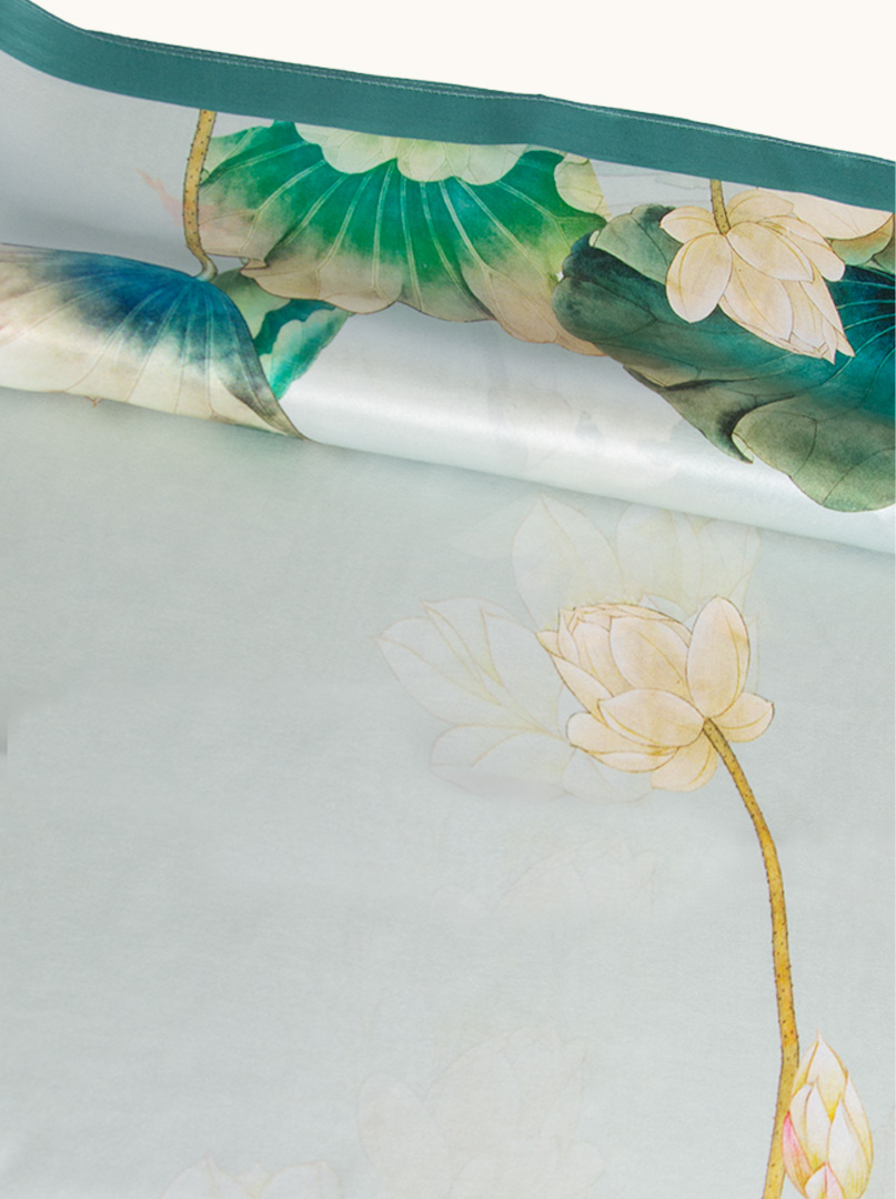 Large silk scarf in floral pattern - green with white flowers 90cm x 90cm image 4