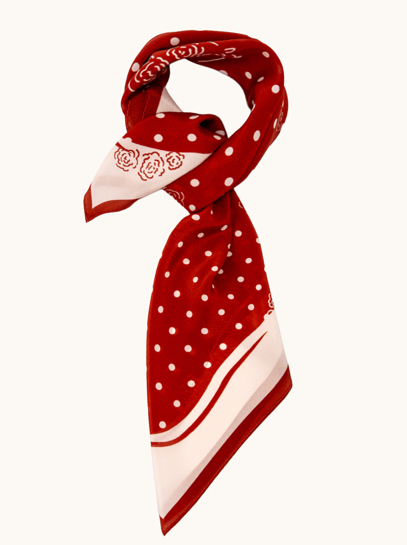 Brown silk scarf with geometric patterns 68cm x 68cm image 1