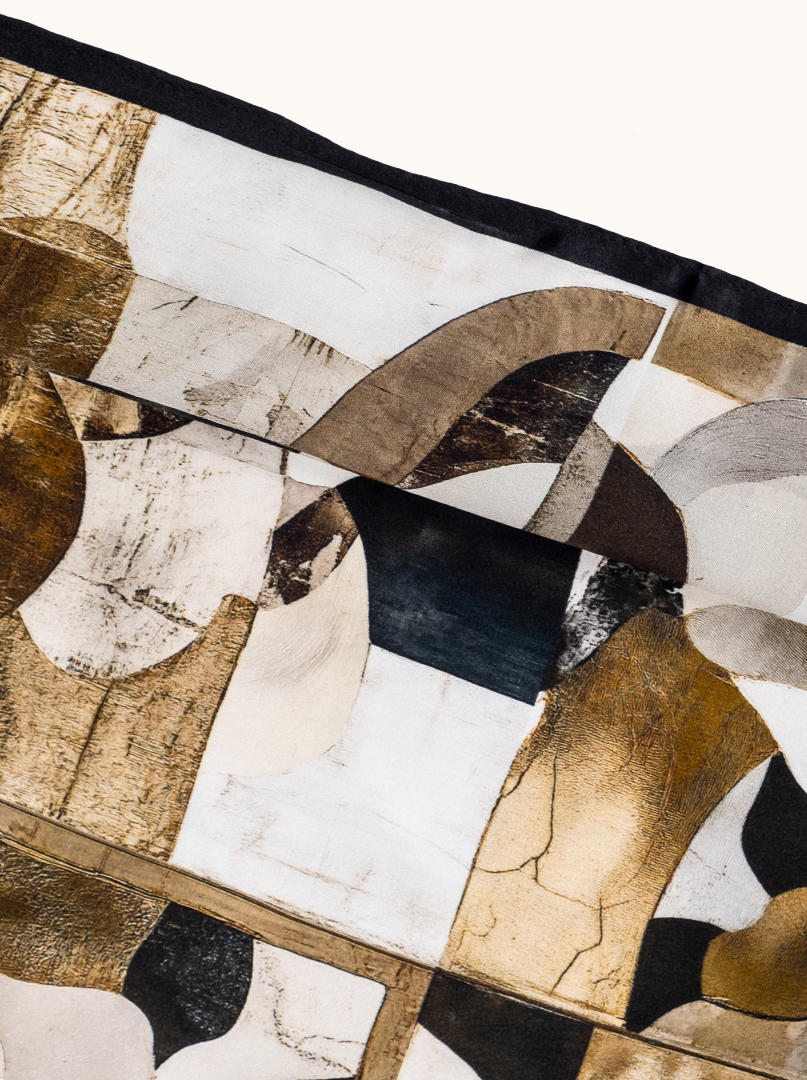 Small silk women's scarf with geometric pattern, 53 cm x 53 cm image 4