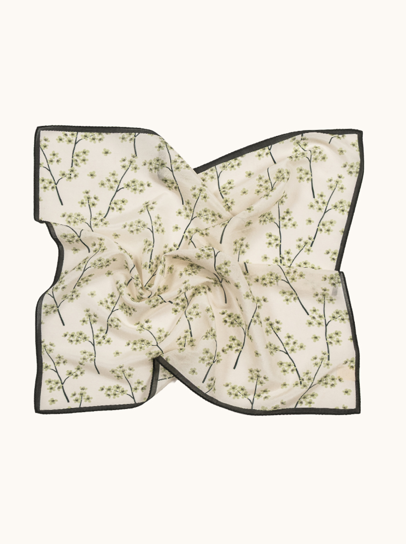 Small cotton scarf with mulberry silk flowers 53cm x53cm image 3