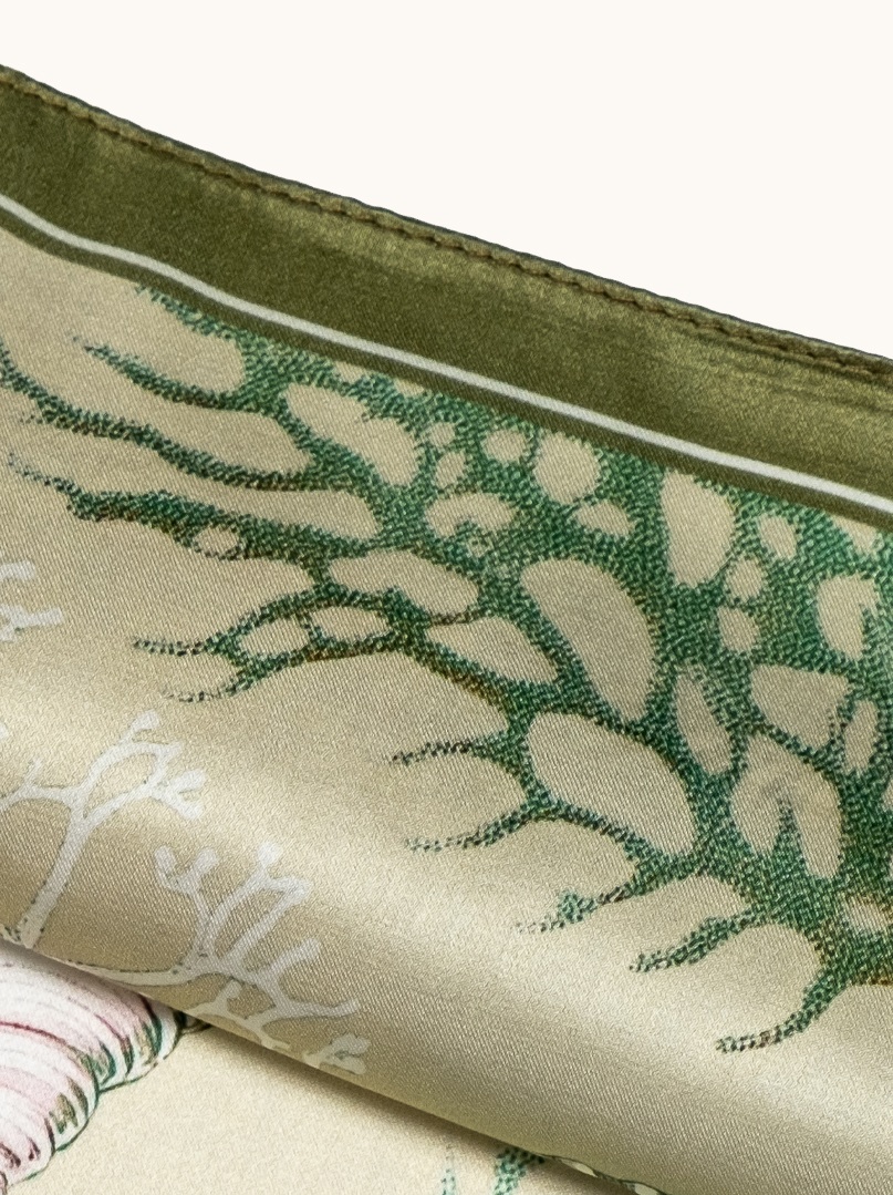 Small silk scarf for women, green with shells, 53 cm x 53 cm image 4