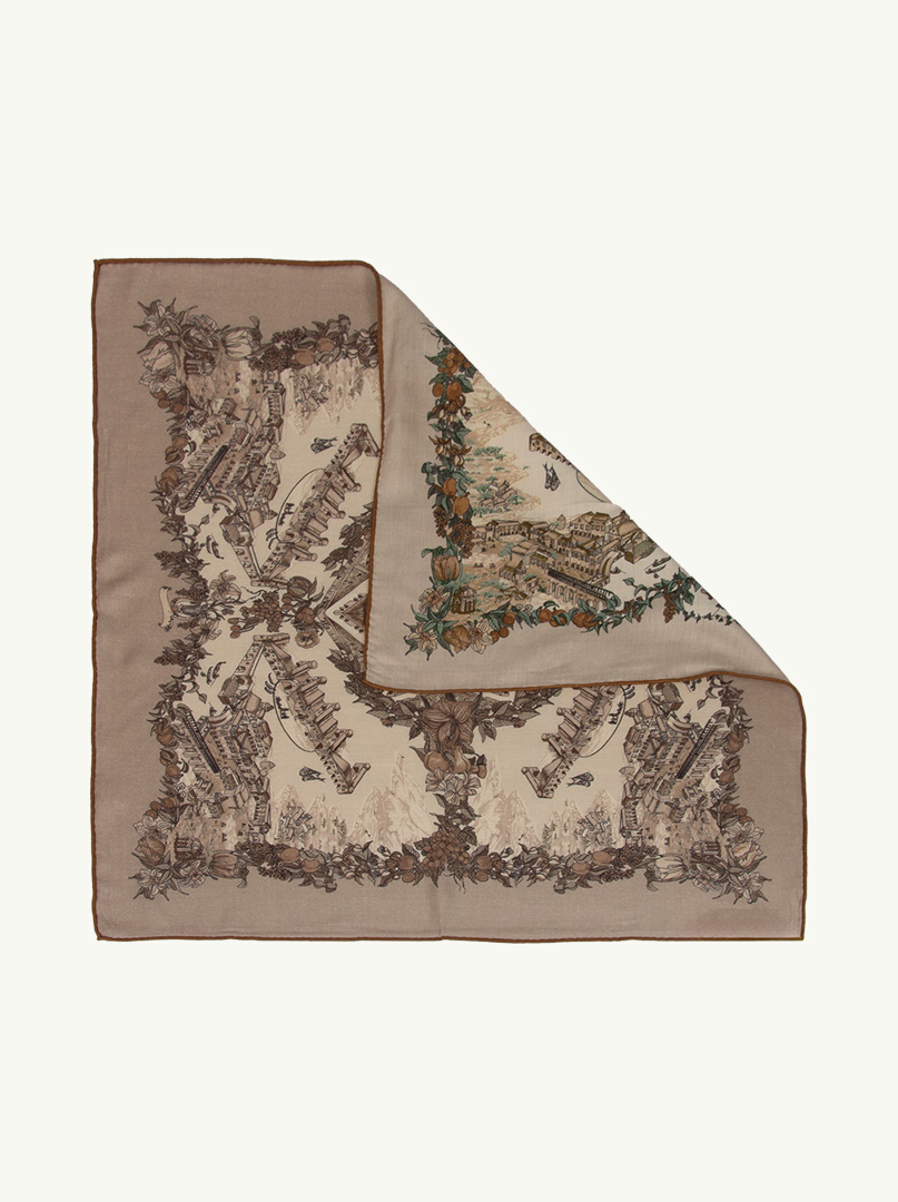 Double-sided wool-silk scarf hand-sewn with city motif 65 cm x 65 cm PREMIUM image 4