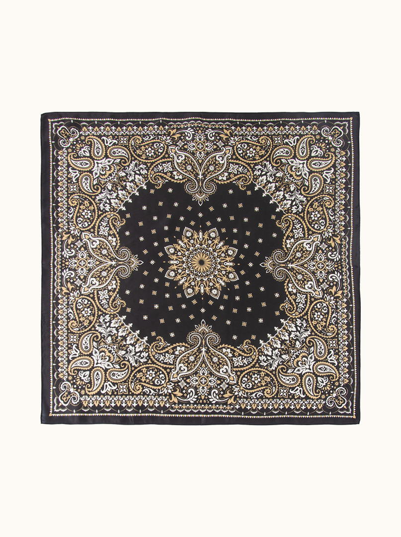 Black silk scarf in paisleye 70 cm x 70 cm image 2